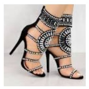 Black embellished heels